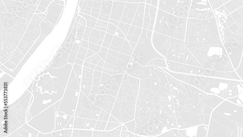 White and light grey Kolkata city area vector background map, roads and water illustration. Widescreen proportion, digital flat design.
