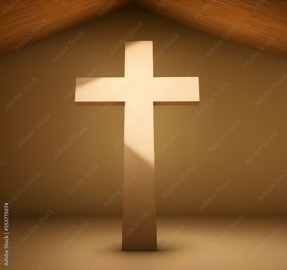 Naklejka premium Realistic illustration of the Christian cross indoors, generative ai