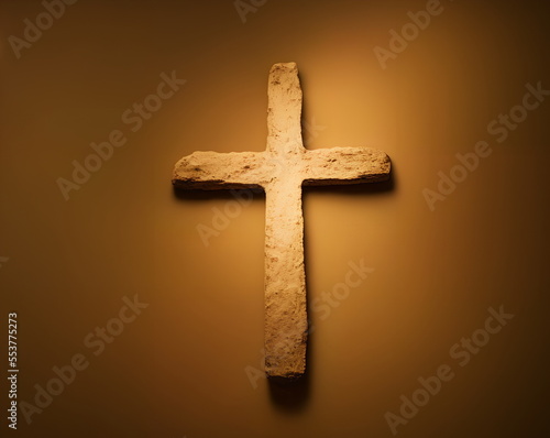 Fototapete Realistic illustration of the Christian cross indoors, generative ai