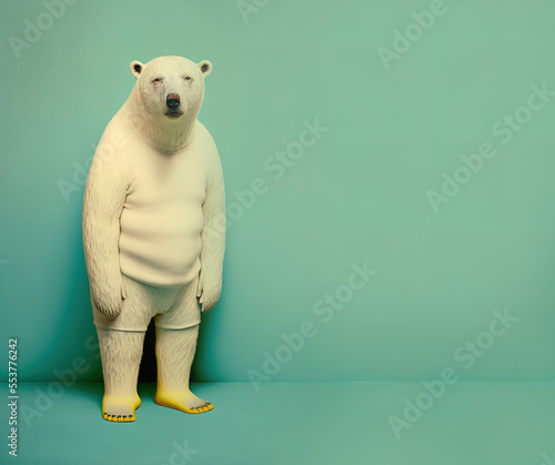 Abstract  creative  illustrated  minimal portrait of a wild animal dressed up as a man in pajamas clothes. A bear standing in a white suit. Generative AI.