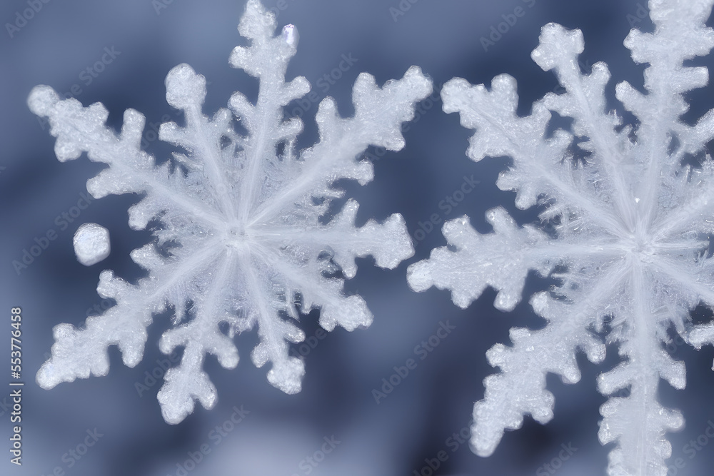 Realistic illustration macro of snowflake, generative ai Realistic illustration macro of snowflake, generative ai