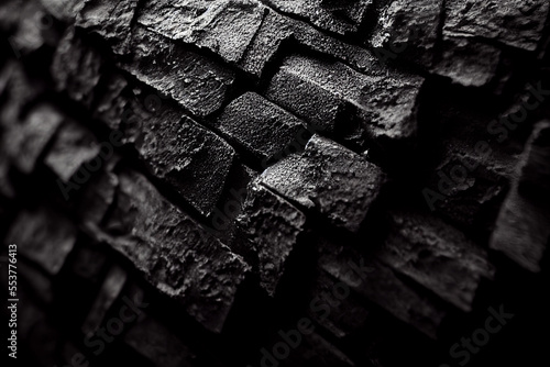 Rough black brick wall texture background. Abstract illustration for background, banner, template
