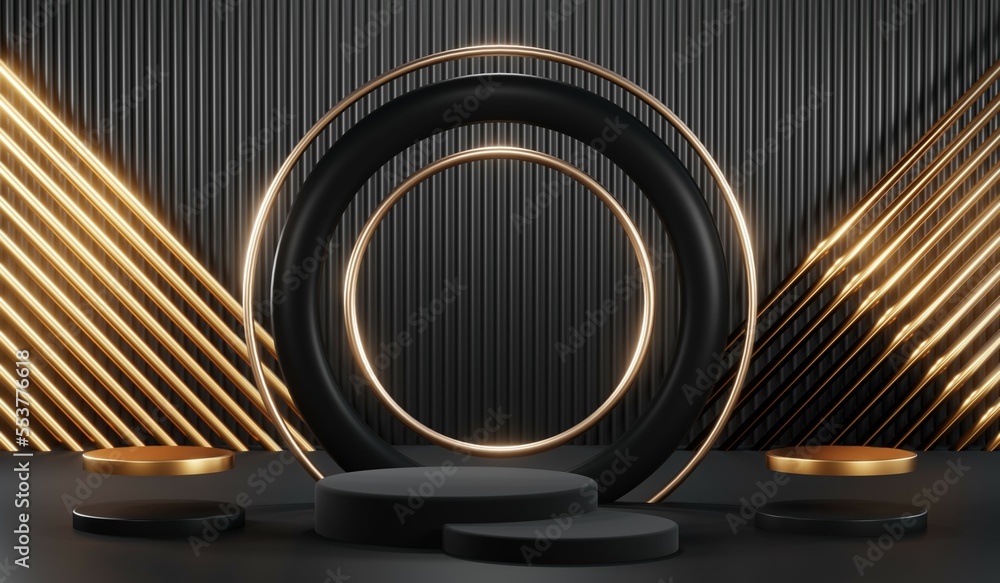 3D rendering of blank product background for cream cosmetics Modern black podium background 3D rendering of blank product background for cream cosmetics Modern black podium background