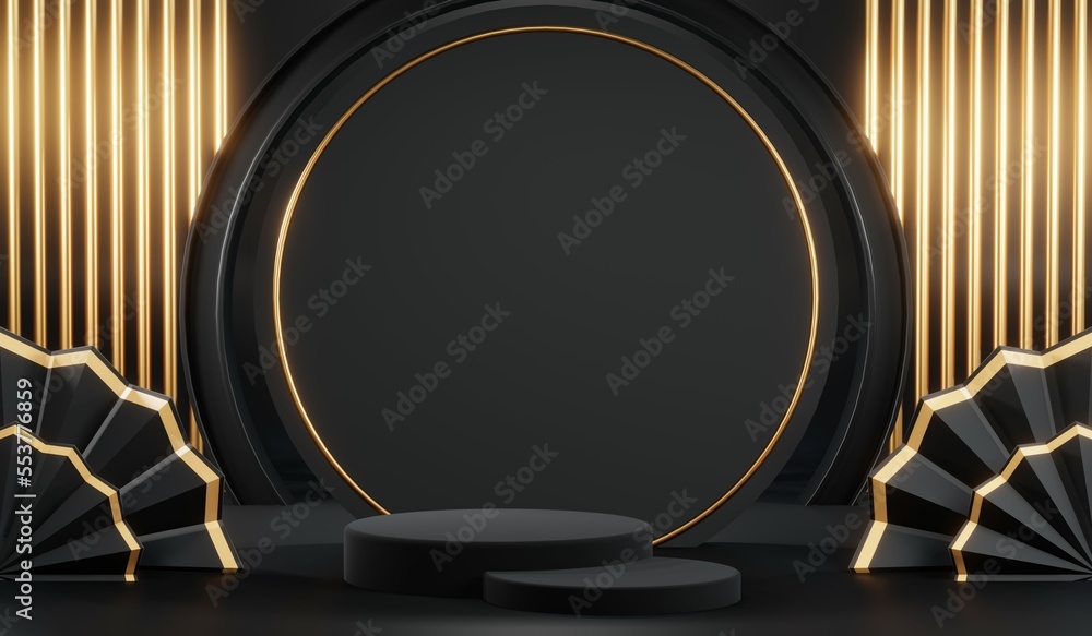 3D rendering of blank product background for cream cosmetics Modern black podium background 3D rendering of blank product background for cream cosmetics Modern black podium background