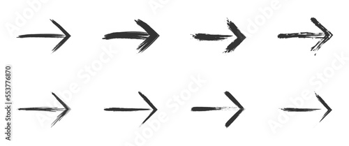 Set of Hand drawn arrows. Grunge texture. Vector illustration.