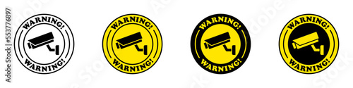 Warning camera sticker set. Vector illustration.