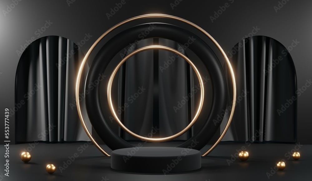 3D rendering of blank product background for cream cosmetics Modern black podium background 3D rendering of blank product background for cream cosmetics Modern black podium background