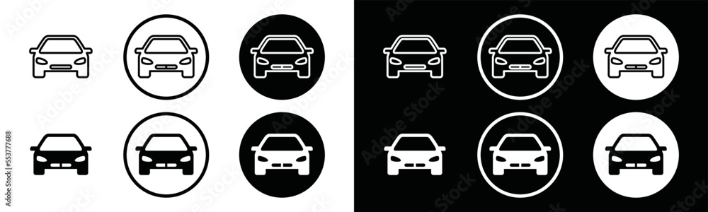 Car icon vector. four-wheel vehicle icon set in the circle for apps and websites, symbol illustration