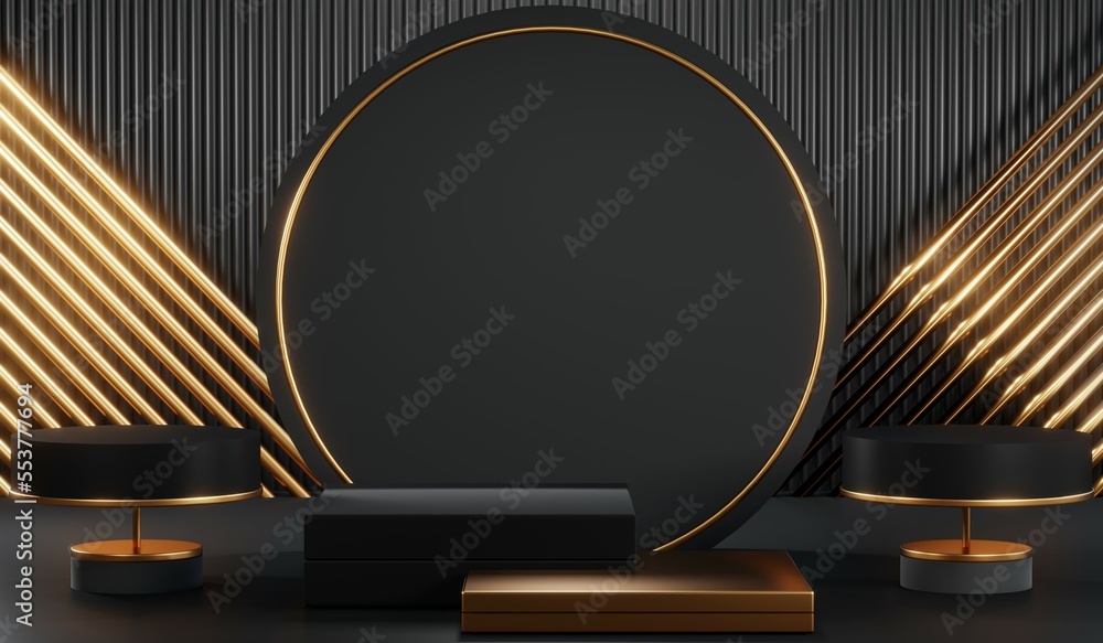 3D rendering of blank product background for cream cosmetics Modern black podium background 3D rendering of blank product background for cream cosmetics Modern black podium background