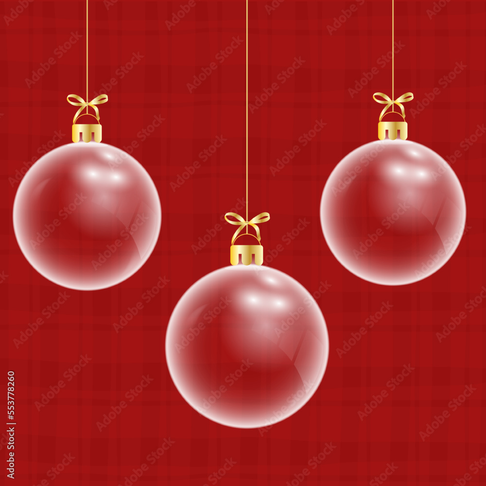 Fototapeta premium Glass ball Christmas on red background. Merry Christmas and happy new year with a glass ball Christmas red background. Christmas and new year background holidays. Vector illustration