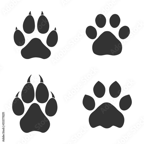 Set of animal paws in gray. Different animal paw print vector illustrations for your web site design, logo, app, UI.  EPS10.