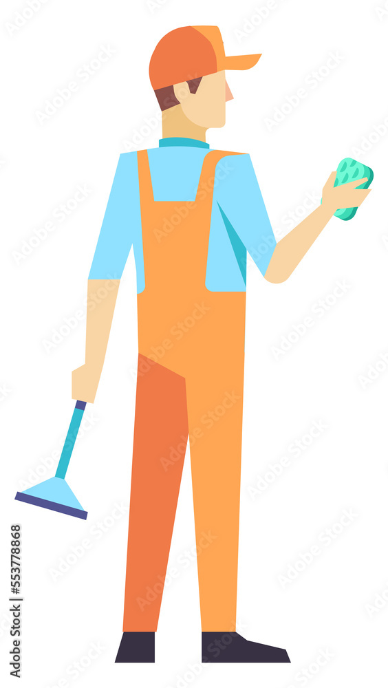 Janitor working. Man cleaning with professional tools Janitor working. Man cleaning with professional tools