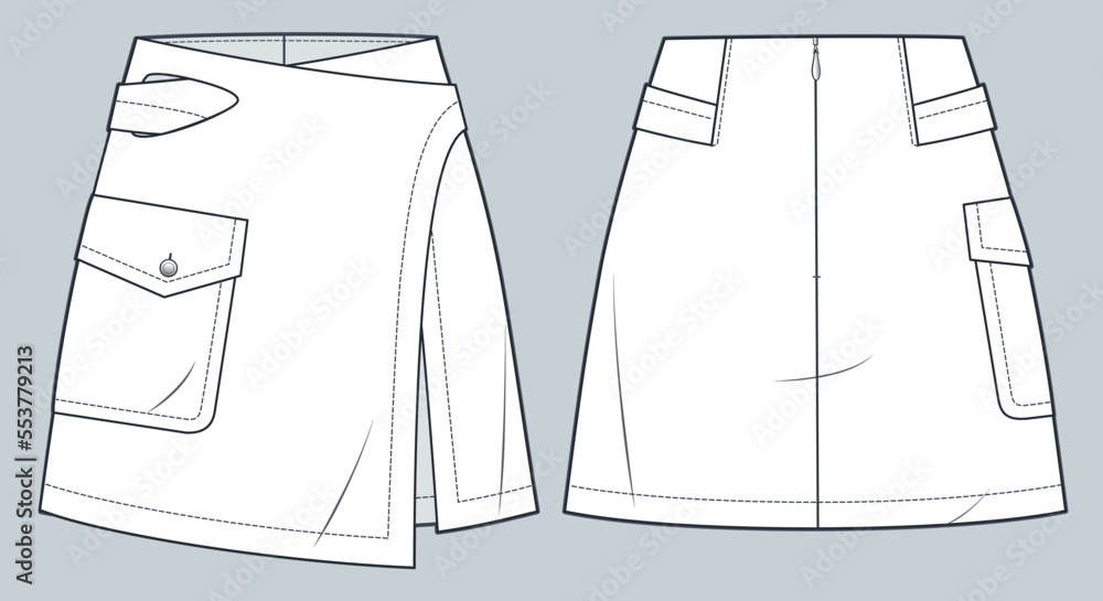 Vettoriale Stock Wrap Mini Skirt technical fashion illustration ...