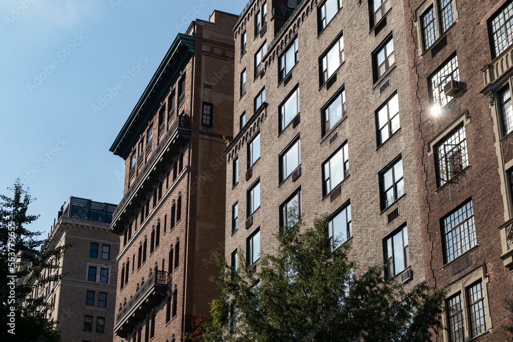 Row of Old Brick Apartment Buildings in Gramercy Park of New York City
