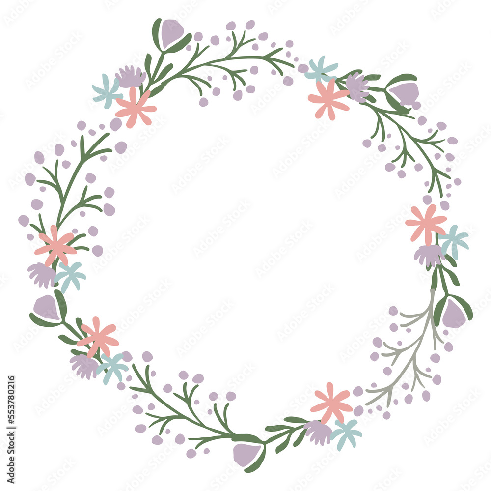 Round floral frame. Cute flower decorative ornament