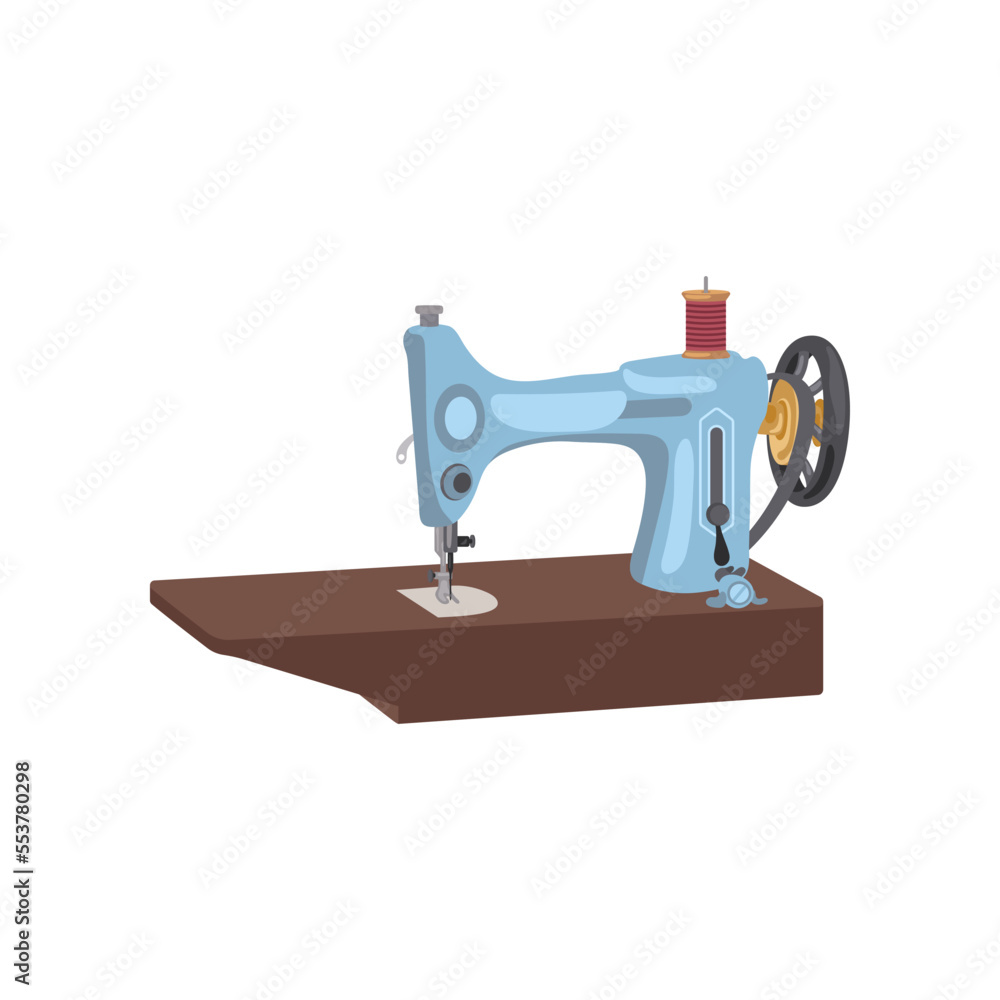Blue antique sewing machine. Vector illustration art