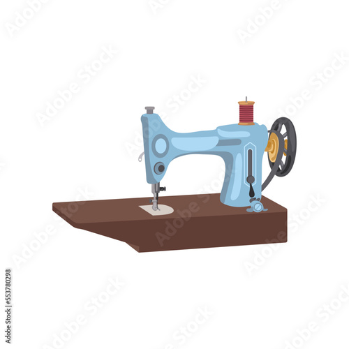 Blue antique sewing machine. Vector illustration art