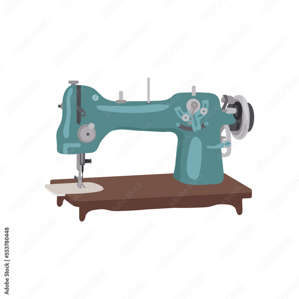 Blue retro antique sewing machine. Vector illustration Blue retro antique sewing machine. Vector illustration
