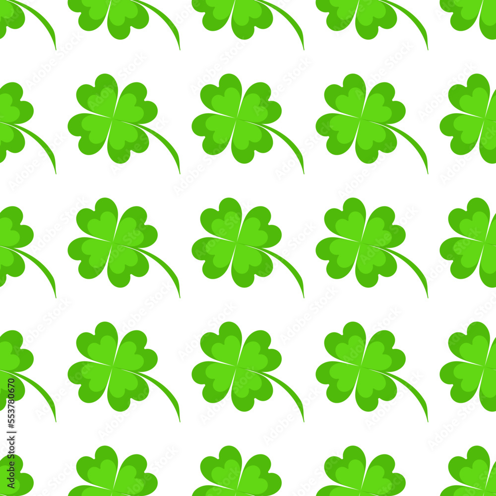 Clover. Green leaves on a white background. Vector seamless template.