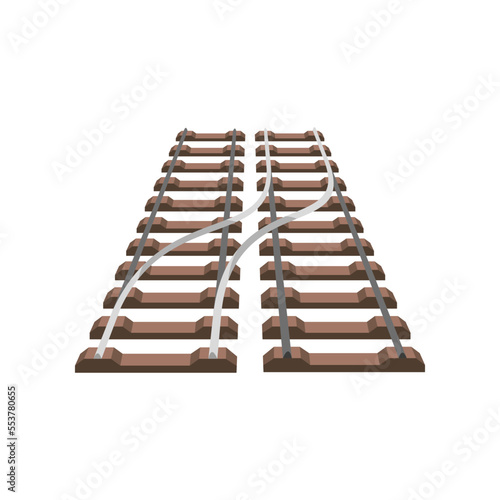 Railway shunt vector illustration. Perspective view of railroad for maps isolated on white background. Transport, transportation concept.
