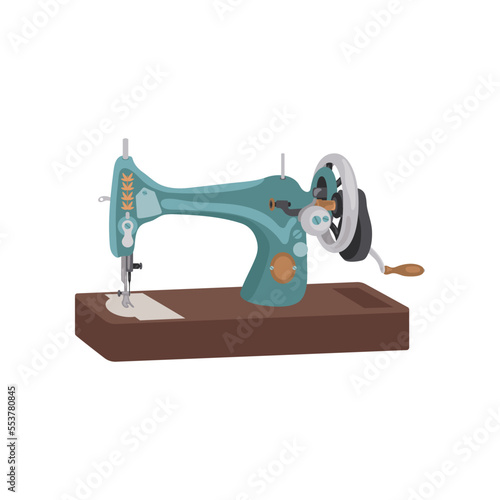 Antique sewing machine. Vector illustration art cartoon 