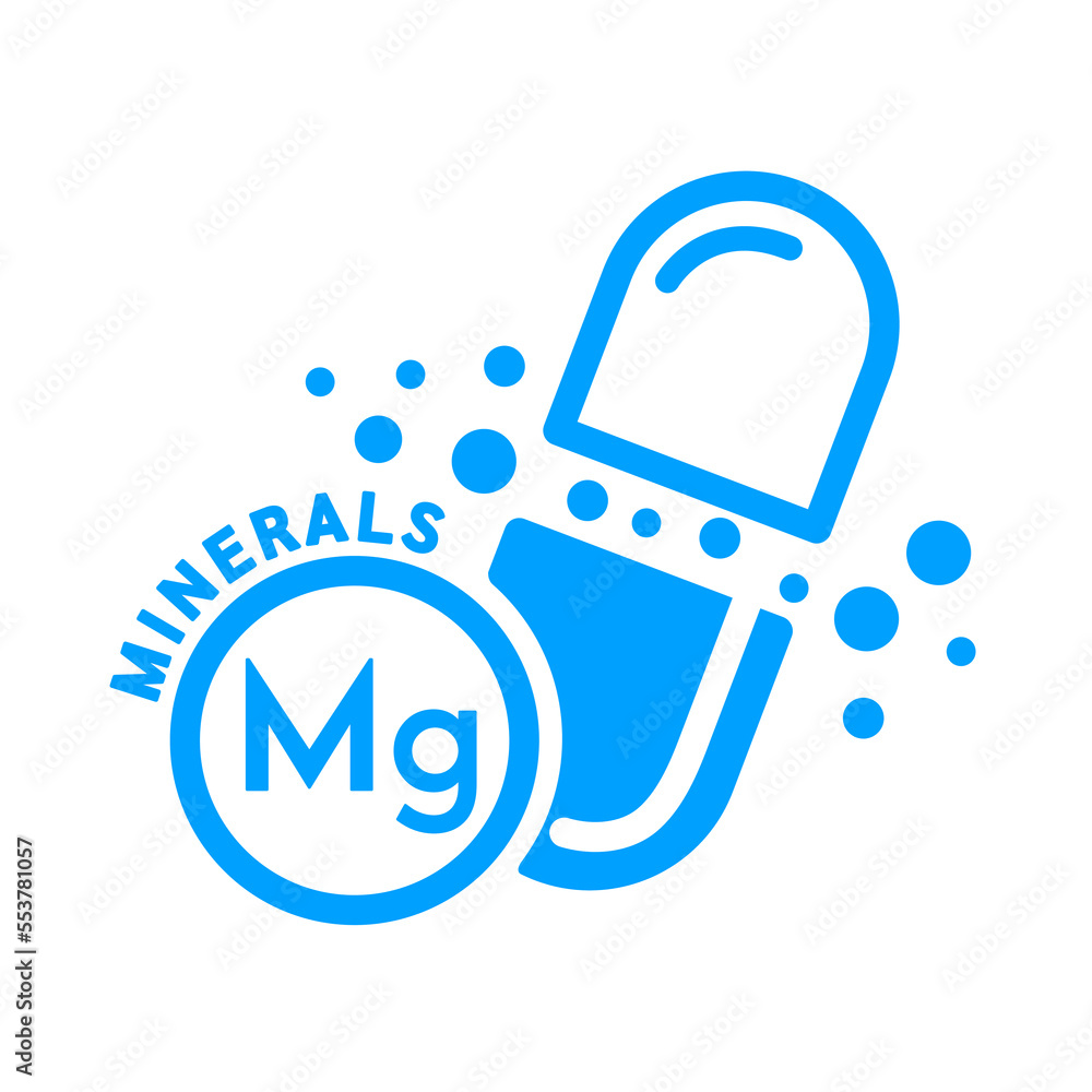 Minerals magnesium icon and capsule blue form simple line isolated on white background. Medical symbol science concept. Vector EPS10 illustration. - obrazy, fototapety, plakaty 