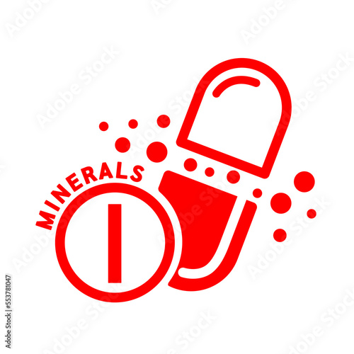 Minerals iodine icon and capsule red form simple line isolated on white background. Medical symbol science concept. Vector EPS10 illustration.