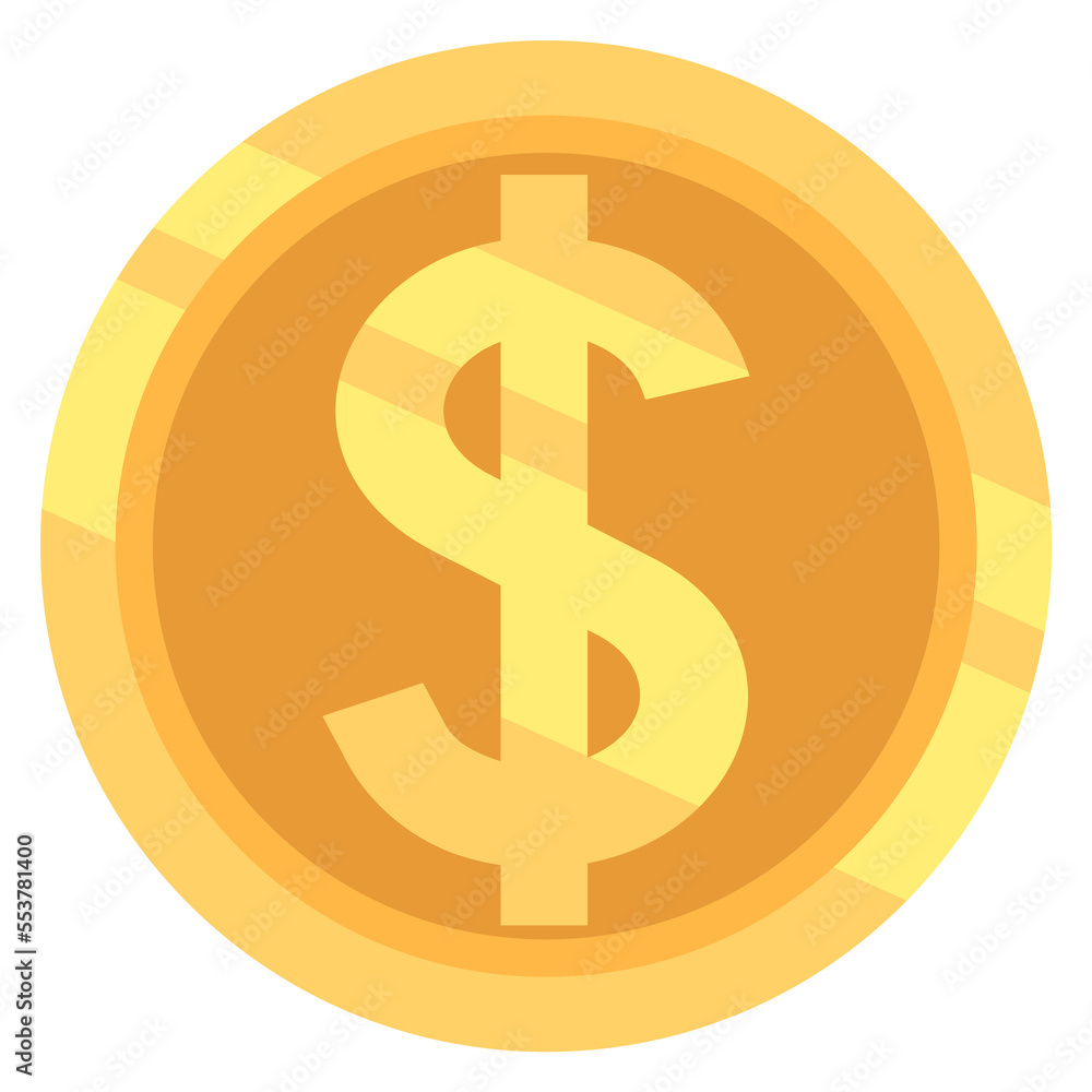 Golden dollar coin icon. Cartoon money symbol Golden dollar coin icon. Cartoon money symbol
