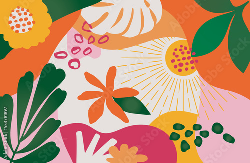 Illustration Art modern organic shapes plants floral elements backgound vector geometric artwork tropical