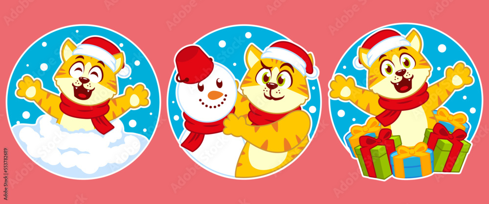 flat design cat winter christmas stickers flat design cat winter christmas stickers