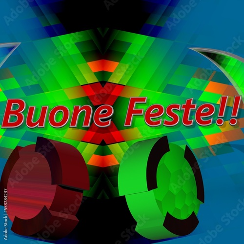 Sfondo multicolore con forme geometriche e scritta 3D buone feste