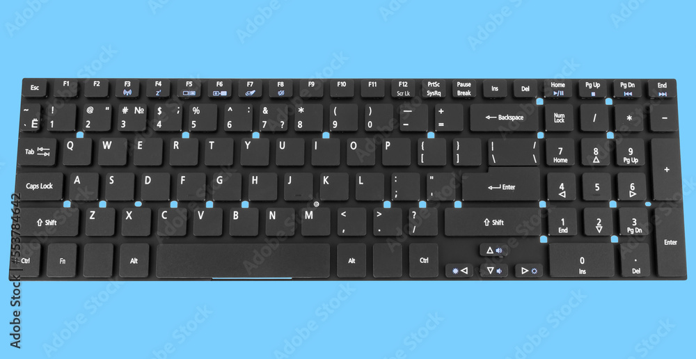 laptop keyboard, on a blue background laptop keyboard, on a blue background