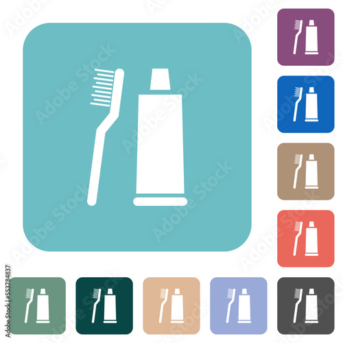 Toothbrush and toothpaste tube rounded square flat icons