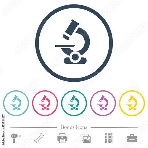 Microscope flat color icons in round outlines
