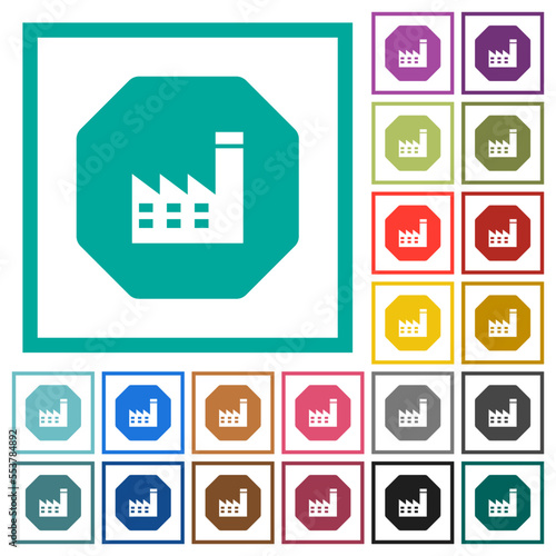 Octagon shaped power plant sanction sign solid flat color icons with quadrant frames