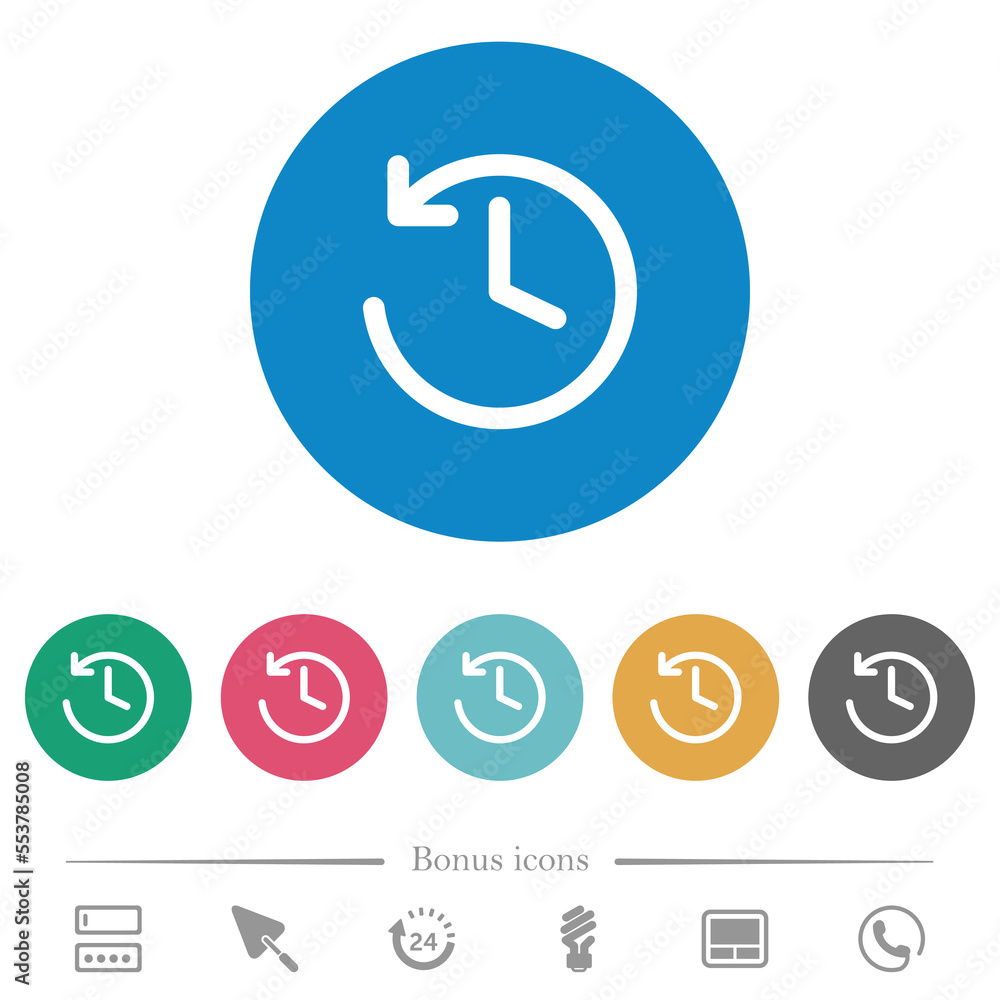 Circle shaped backward arrow and clock flat round icons Circle shaped backward arrow and clock flat round icons