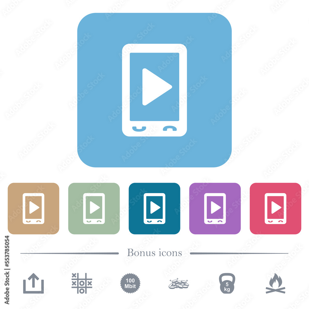 Mobile play media flat icons on color rounded square backgrounds Mobile play media flat icons on color rounded square backgrounds