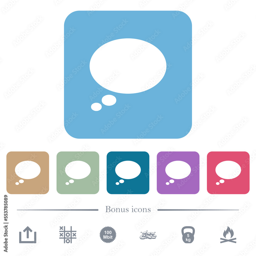 Single oval thought bubble solid flat icons on color rounded square backgrounds Single oval thought bubble solid flat icons on color rounded square backgrounds