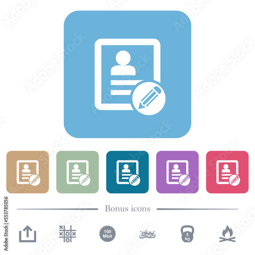 Edit contact flat icons on color rounded square backgrounds