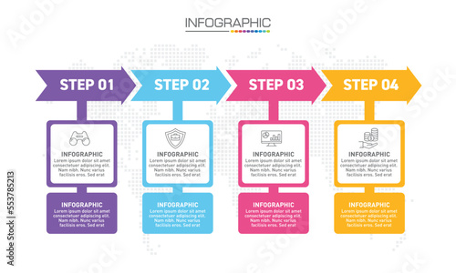 Infographics design 4 steps with marketing icons can be used for workflow layout, diagram, annual report, web design.