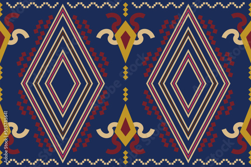 Ethnic fabric pattern geometric style. Sarong Aztec Ethnic oriental pattern traditional blue background. Abstract,vector,illustration. Use for texture,clothing,wrapping,decoration,carpet.
