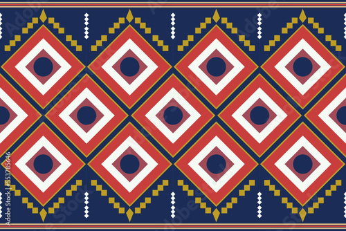 Ethnic fabric pattern geometric style. Sarong Aztec Ethnic oriental pattern traditional orange blue background. Abstract,vector,illustration. Use for texture,clothing,wrapping,decoration,carpet.