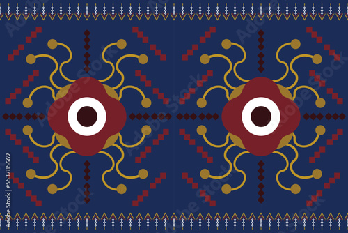Ethnic fabric pattern geometric style. Sarong Aztec Ethnic oriental pattern traditional blue background. Abstract,vector,illustration. Use for texture,clothing,wrapping,decoration,carpet.