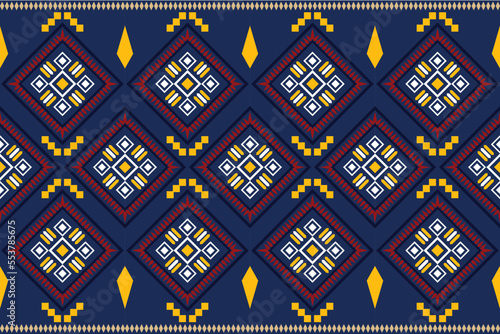 Ethnic fabric pattern geometric style. Sarong Aztec Ethnic oriental pattern traditional blue background. Abstract,vector,illustration. Use for texture,clothing,wrapping,decoration,carpet.