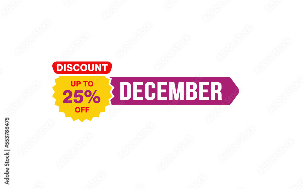 25 Percent december discount offer, clearance, promotion banner layout with sticker style. 25 Percent december discount offer, clearance, promotion banner layout with sticker style.