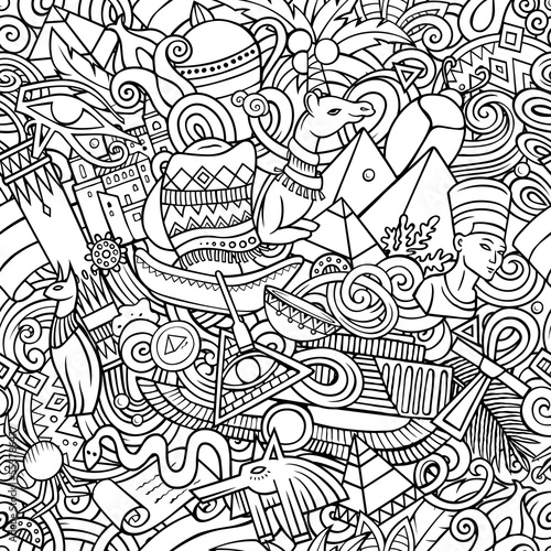 Cartoon doodles Egypt seamless pattern