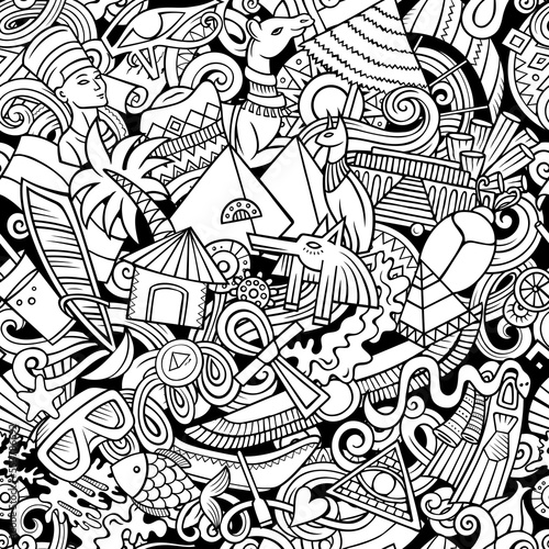 Cartoon doodles Egypt seamless pattern