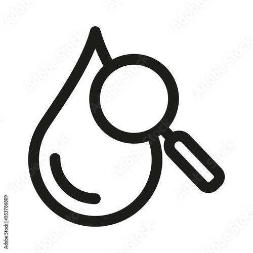 Cholesterol level line icon. Blood drop with magnifier vector illustration