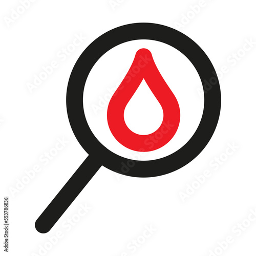 Cholesterol level line icon. Blood drop with magnifier vector illustration
