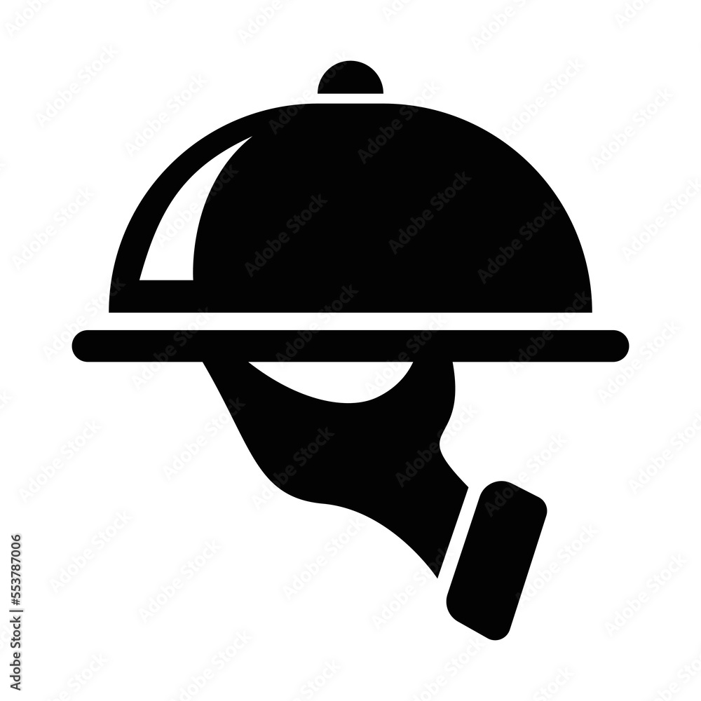 Tray on the hand icon. Waiter with food tray, vector illustration Tray on the hand icon. Waiter with food tray, vector illustration